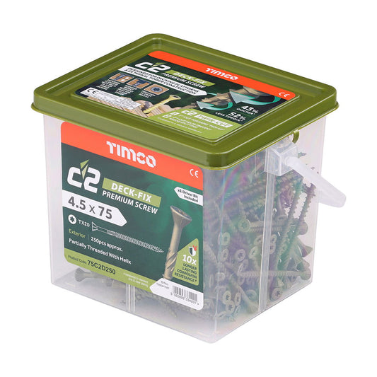 Timco 4.5X75 C2 Decking Screw Tx20  Grn - Woodworkers.ie - 