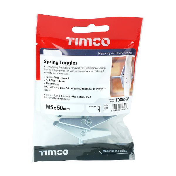 Timco M5 X 50 Spring Toggle Pk4 - Woodworkers.ie - 