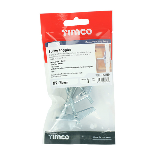 Timco M5 X 75 Spring Toggle Pk4 - Woodworkers.ie - 