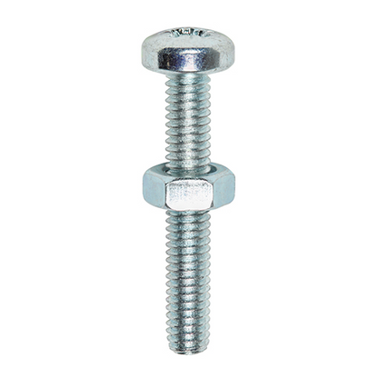 Timco M6 X 40 Pan Head Machine Screw & Nut Pk10 - Woodworkers.ie - 