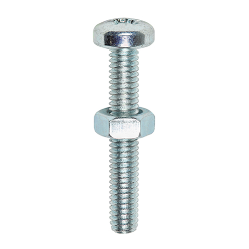Timco M6 X 40 Pan Head Machine Screw & Nut Pk10 - Woodworkers.ie - 