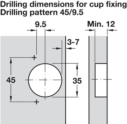 HAFELE 35MM RECESSED SOFT CLOSE HINGE 155° (PAIR) inc 18mm plat
