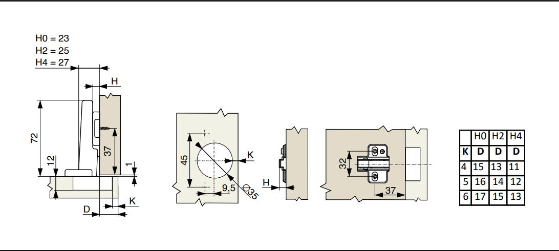 Dark Grey soft close cabinet hinges